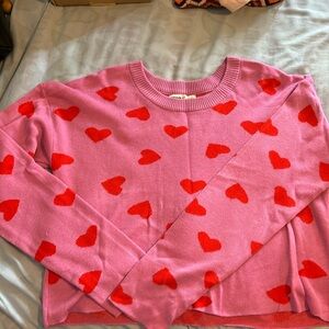 Beach Riot Pink and Red Heart Sweater